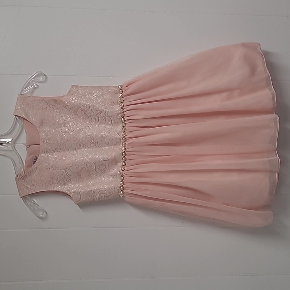Purple Rose Girl's Skater Style Peachy Pink Brocade Sleeveless Tulle Dress Sz 10
